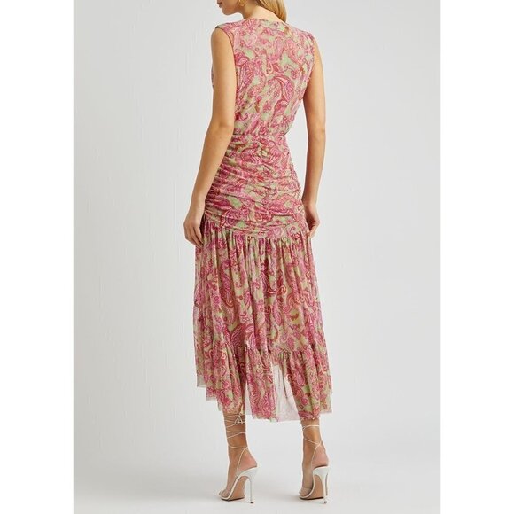 NWT MISA LA Ava Paisley Print Stretch Maxi Dress V-Neck Tulle Size XS $355 - Picture 4 of 8